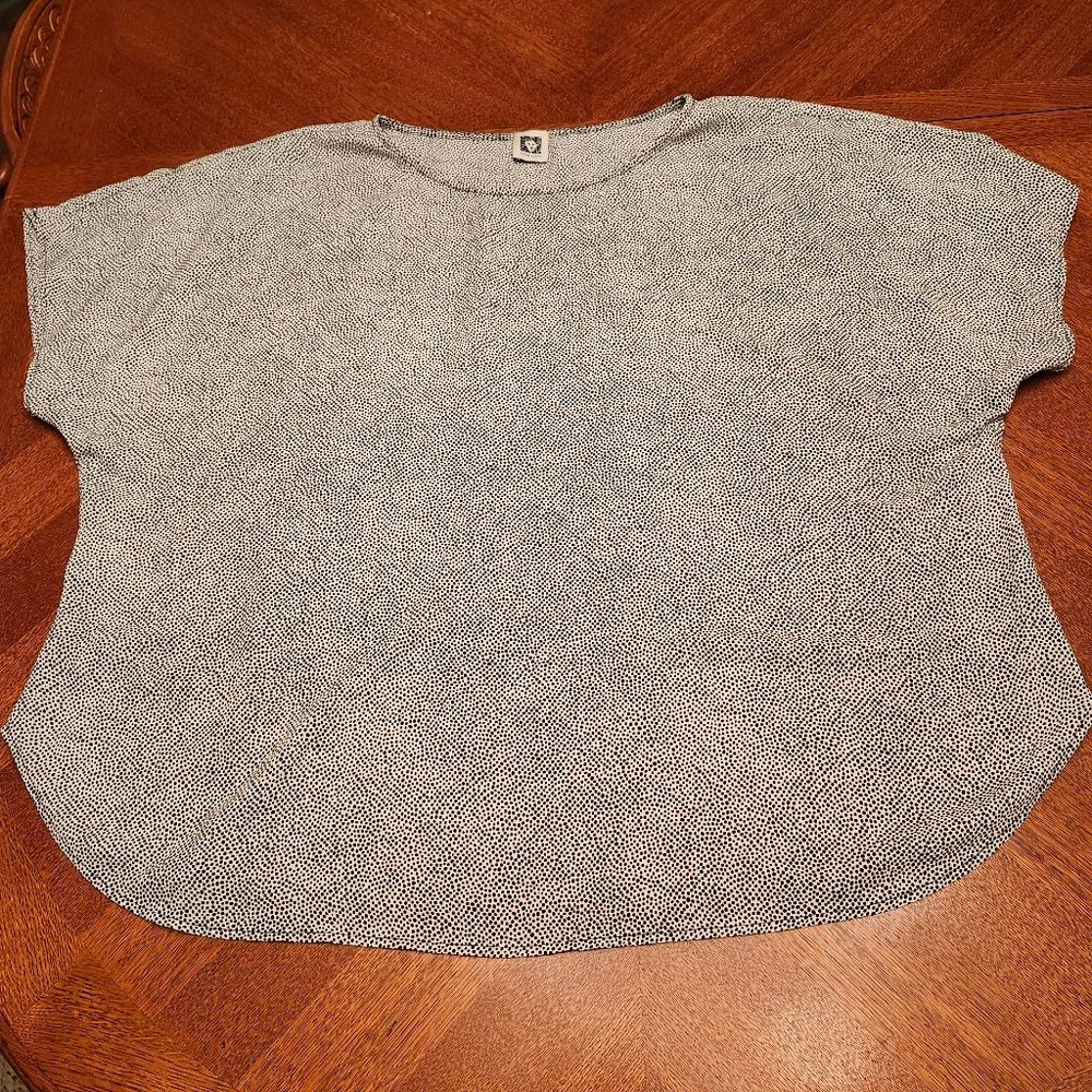 Women's Anne Klein Short Sleeve Tee L White Black Polka Dot A2